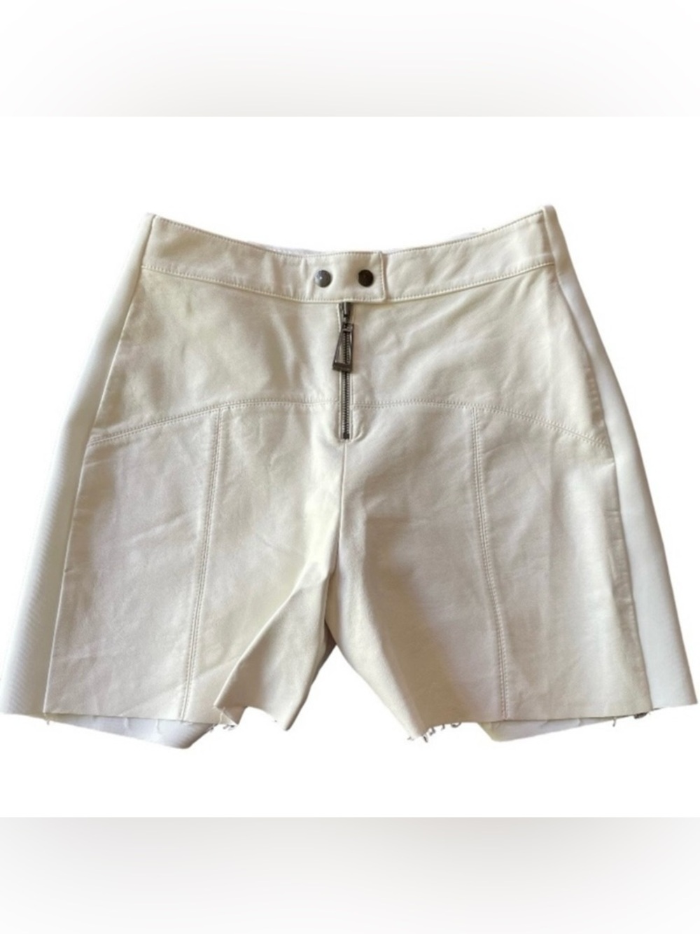 Acostamento White Faux-Leather Women's Shorts with Front Zip